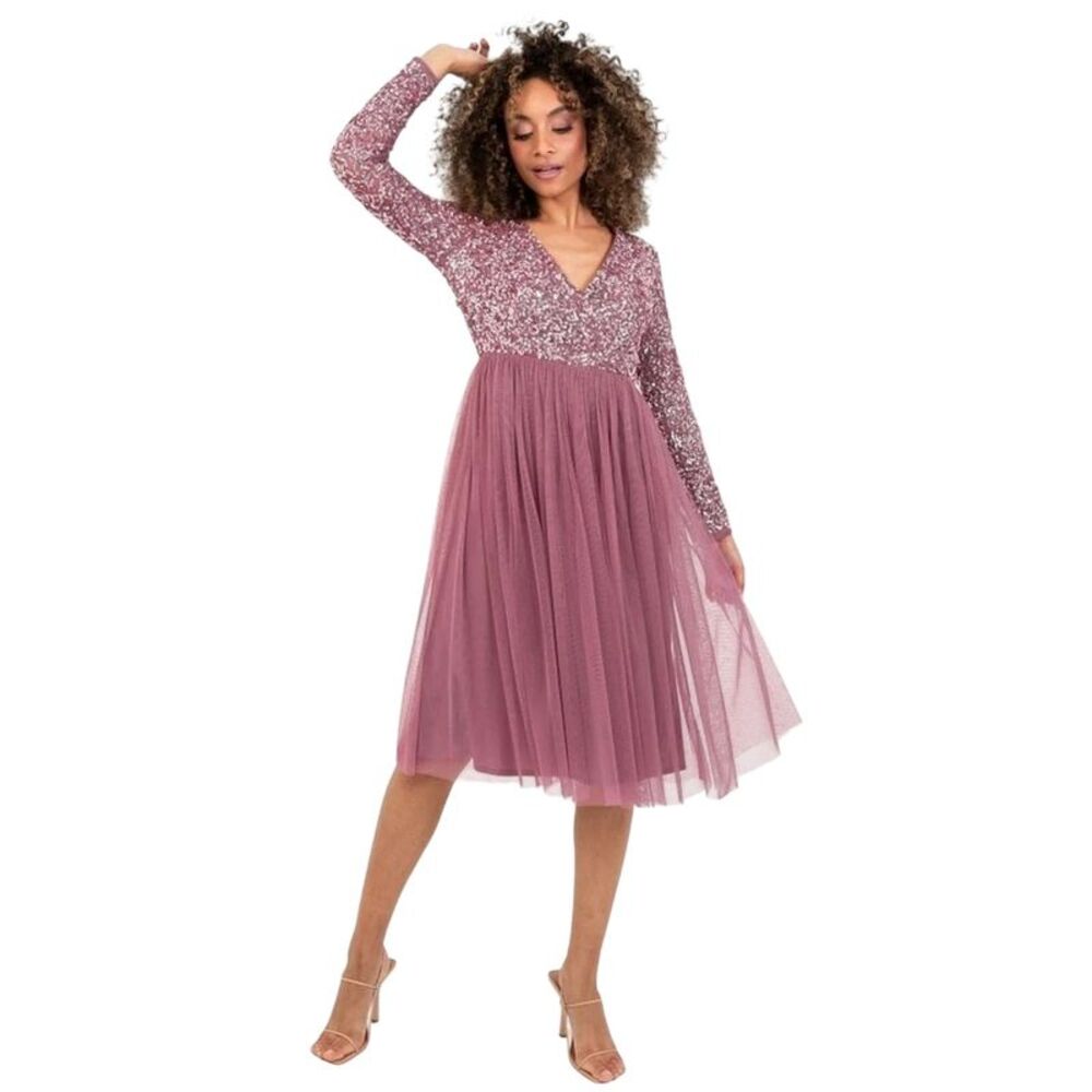 Deluxe Womens/Ladies V Neck Long-Sleeved Wrap Dress / Desert Rose